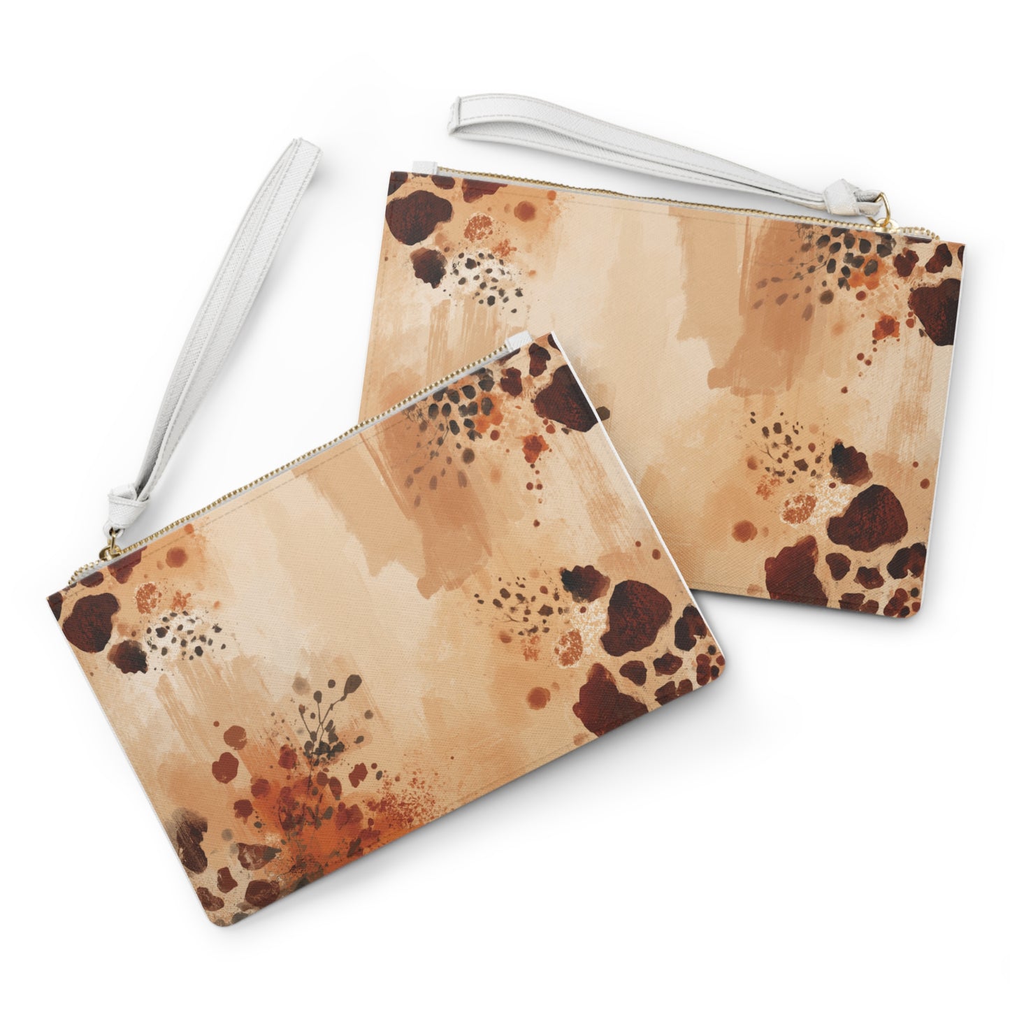 Boho Watercolor Animal Print Clutch Bag.  Neutral Animal Print Wristlet for Everyday & Events