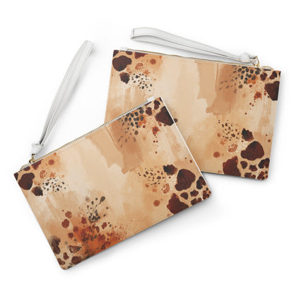 Boho Watercolor Animal Print Clutch Bag.  Neutral Animal Print Wristlet for Everyday & Events