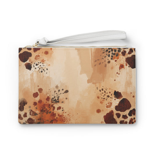 Boho Watercolor Animal Print Clutch Bag.  Neutral Animal Print Wristlet for Everyday & Events