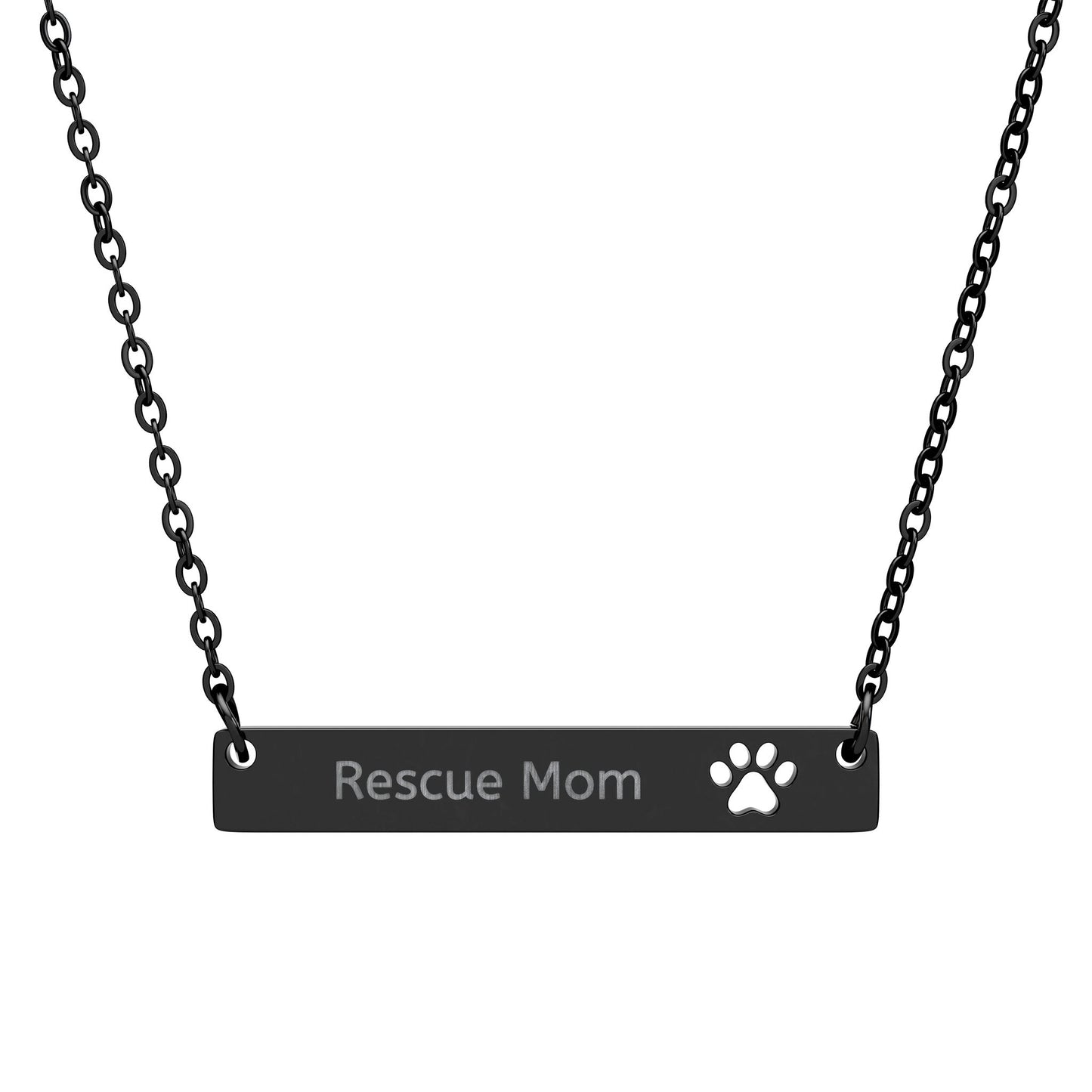 Paw Cutout Bar Necklace — Personalized "Rescue Mom" Engraved Pet Jewelry