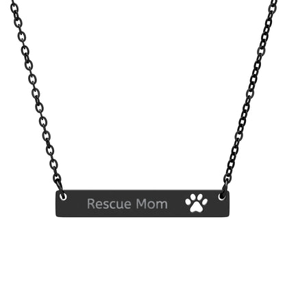 Paw Cutout Bar Necklace — Personalized "Rescue Mom" Engraved Pet Jewelry