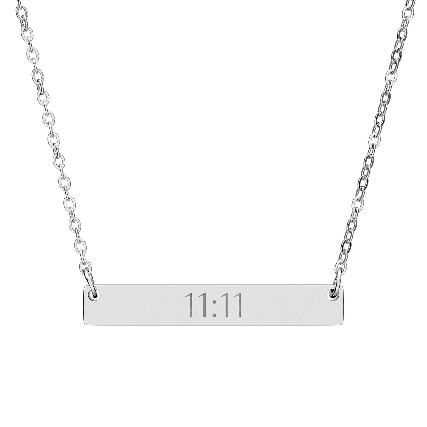 11:11 Engraved Bar Necklace — Horizontal Minimalist Personalized Pendant
