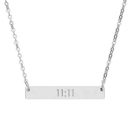 11:11 Engraved Bar Necklace — Horizontal Minimalist Personalized Pendant